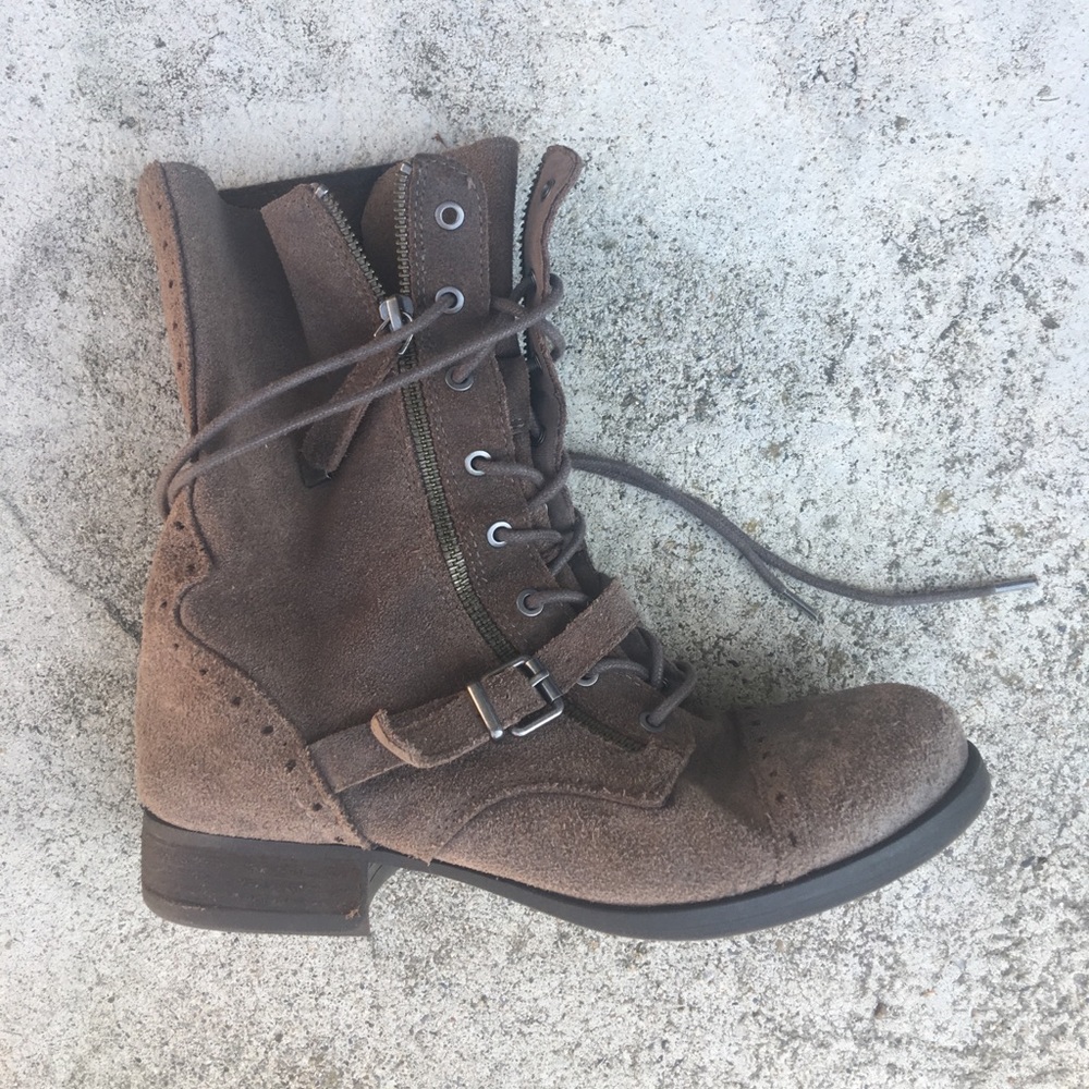ALDO taupe suede mid-calf moto-boots